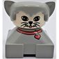 Duplo 2 x 2 x 2 Figure Brick, Hair with Cat Ears Light Gray, White Face with Round Eyes and 2 Whiskers Print