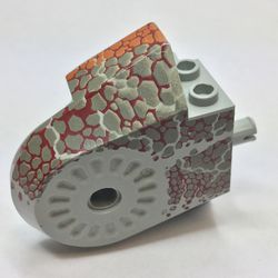 Animal Body Part, Dinosaur Body Quarter with Pin Holes, Dark Gray Scales on Dark Red and Gray Print