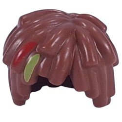 LEGO part 2003pr0003 Hair Short Long Curls / Mop Top with Red/Lime Splotch print in Reddish Brown