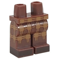 LEGO part 970c19pr0013 Hips and Reddish Brown Legs with Medium Nougat Plaid Decorations, Dark Brown Shoes print in Reddish Brown