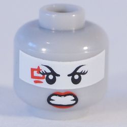 Minifig Head Harumi, Dual Sided, White Eyeband and Red Lipstick, Smile / Clenched Teeth Print [Hollow Stud]