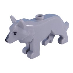 LEGO part 6649pr0001 Animal, Wolf with Dark Bluish Grey Nose, Black Eyes print in Medium Stone Grey/ Light Bluish Gray