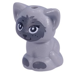 LEGO part 69902pr9999 Animal, Cat, Kitten Sitting with Dark Bluish Grey Face and Paws print in Medium Stone Grey/ Light Bluish Gray