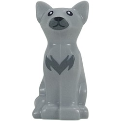 LEGO part 8037pr0001 Animal, Cat Sitting with Dark Bluish Grey Nose, Chest Fur print in Medium Stone Grey/ Light Bluish Gray