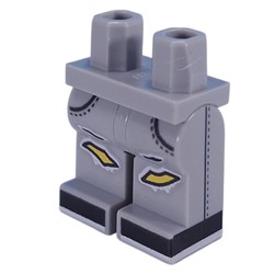 LEGO part 970c14pr0004 Hips and Light Bluish Gray Legs with Black Sew Lines, Black Shoes, Tears print in Medium Stone Grey/ Light Bluish Gray