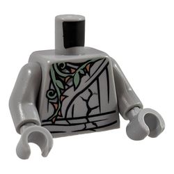 Torso Cracked Statue, Ninja Robe with Sand Green Vine and Gold Thorns Front and Back Print, Light Bluish Gray Arms and Hands