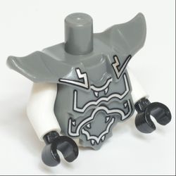 Torso with Molded Shoulder and Waist Extensions, Silver Decoration Print, White Arms, Black Hands