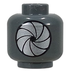 LEGO part 28621pr0066 Minifig Head, Silver Diaphragm, Closed/Open in Dark Stone Grey / Dark Bluish Gray