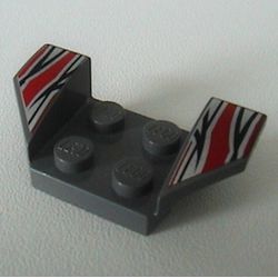Mudguard 2 x 4 with 2 x 2 Studs and Flared Wings, Silver/Red/Black Flame Tips Print