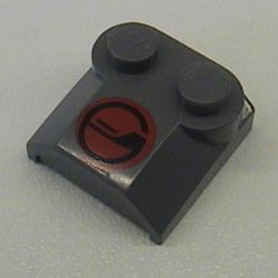 Brick Curved 2 x 2 x 2/3 Two Studs and Lip End with Red/Black Circle Print