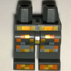 Hips and Dark Bluish Gray Legs with Pixelated Orange, Yellow and Silver Armor Pattern