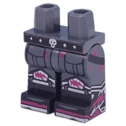 LEGO part 970c03pr0034 Hips and Black Legs with Black Belt, Silver Skull, Pockets, Magenta Spots print in Dark Stone Grey / Dark Bluish Gray