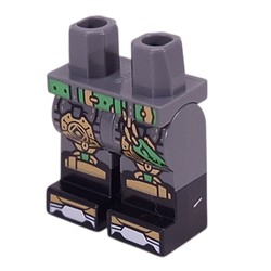 LEGO part 970c12pat03pr0003 Hips with Dark Bluish Gray Legs and Black Boots Pattern with print in Dark Stone Grey / Dark Bluish Gray