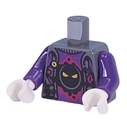 LEGO part 973c09h27pr0001 Torso, Dark Purple Sweater, Black Doomblob on Magenta Background print, Dark Purple Arms, White Hands in Dark Stone Grey / Dark Bluish Gray