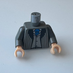 Torso Suit Jacket with Pinstripes, Vest Light Bluish Gray, Blue Tie Print, Dark Bluish Gray Arms, Light Nougat Hands