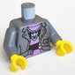 Torso Jacket over Medium Lavender and Black Striped Shirt, Zipper, Necklace, Back print, Dark Bluish Gray Arms, Yellow Hands