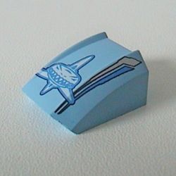 Slope Curved 2 x 2 with Lip, No Studs with White Shark, Silver Stripes Print