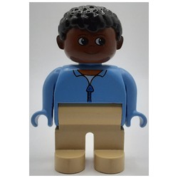 Duplo Figure, Early, Short Afro Hair Black, Tan Legs, Shirt with Zipper Print