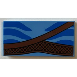 Tile 2 x 4 with Blue Markings, Reddish Brown Strap print