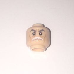 Minifig Head Admiral Wullf Yularen, Stern Gray Eyebrows, White Moustache and Wrinkles Print [Hollow Stud]