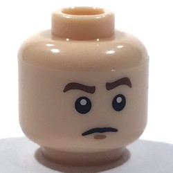 Minifig Head Rebel Pilot, Brown Eyebrows, Orange Visor and Bared Teeth / Closed Mouth Without Goggles Print