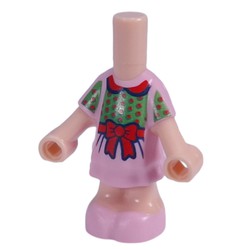 LEGO part 69969pr9998 Microdoll Body Short Dress Bright Pink with Green Shirt, Red Dots, Bow print, Light Nougat Arms and Legs in Light Nougat