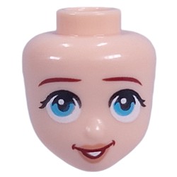 LEGO part 92198pr9940 Minidoll Head, Dark Red Eyebrows, Bright Light Blue Eyes, Looking Up in Light Nougat