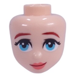 LEGO part 92198pr9942 Minidoll Head, Dark Red Eyebrows, Bright Light Blue Eyes, Coral Lips in Light Nougat