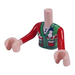 LEGO part 92816c01pr9989 Minidoll Torso Woman with Red/Green Ugly Christmas Sweater/Jacket print, Light Nougat Arms and Hands in Light Nougat