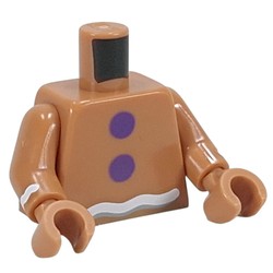 LEGO part 973c23h23pr0003 Torso, Gingerbread, Dark Purple Gumdrops, White Icing print, Medium Nougat Arms, Medium Nougat Hands in Medium Nougat