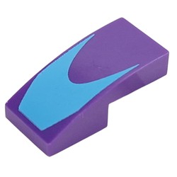 LEGO part 11477pr0042 Slope Curved 2 x 1 No Studs with Medium Azure Shape print in Medium Lilac/ Dark Purple