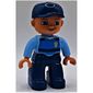 Duplo Figure with Cap Dark Blue, with Dark Blue Legs, Life Jacket and Police Badge Print