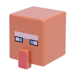 LEGO part 23766pr0008 Minifig Head Special, Cube with Nose and Villager Face with Blue Eyes, White Eyebrows Print in Nougat