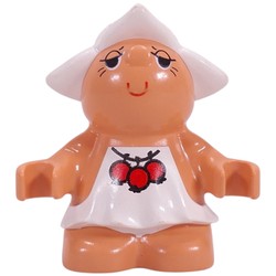 Duplo Figure Little Forest Friend Female with White Dress with Three Red Berries Print (Dreamer Meadowsweet)