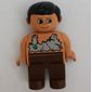 Duplo Figure, Early, with Short Parted Hair Black, Brown Legs, Rag Shirt with Green Spot Print (Caveman)