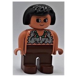 Duplo Figure, Early, Hair Bob Black, Brown Legs, Rag Shirt, Eyelashes with Necklace Print (Caveman)