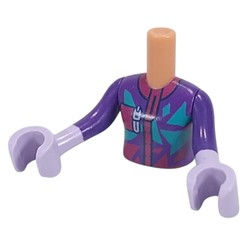 LEGO part 92456c12pr0003 Minidoll Torso Girl with Lavender Arms and Hands with Dark Purple Jacket, Magenta Zipper,, Pocket, Dark Turquoise Shapes print in Nougat