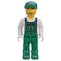 Juniors Midifig, Station Mechanic with Green Overalls, Cap with 'Octan' Logo