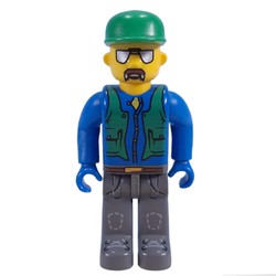 Juniors Midifig, Construction Worker with Blue Shirt, Green Vest and Cap, Sunglasses and Moustache