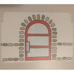 Background, Wall with Stone Details and Door / Ticket Booth, Phone, and Train Map Print