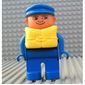 Duplo Figure, Early, with Flat Cap Blue, Blue Legs, Life Jacket
