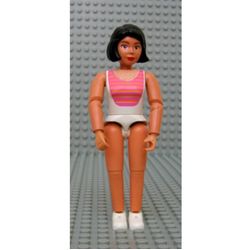 Belville Figure Articulated Elbows, Female, Black Hair, White Swimsuit with Dark Pink and Light Orange Stripes, White Shoes
