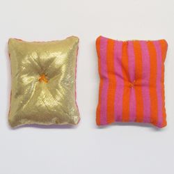 Belville, Pillow 6 x 7 Gold with Magenta / Orange Stripes on Reverse