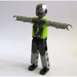 Technic Figure Cyborg, Black Legs, Purple Armour, Mechanical Arms, Dark Gray Head, Cyborg Eyepiece