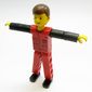 Technic Figure Red Legs, Red Top with Black Print, Black Arms, Brown Hair