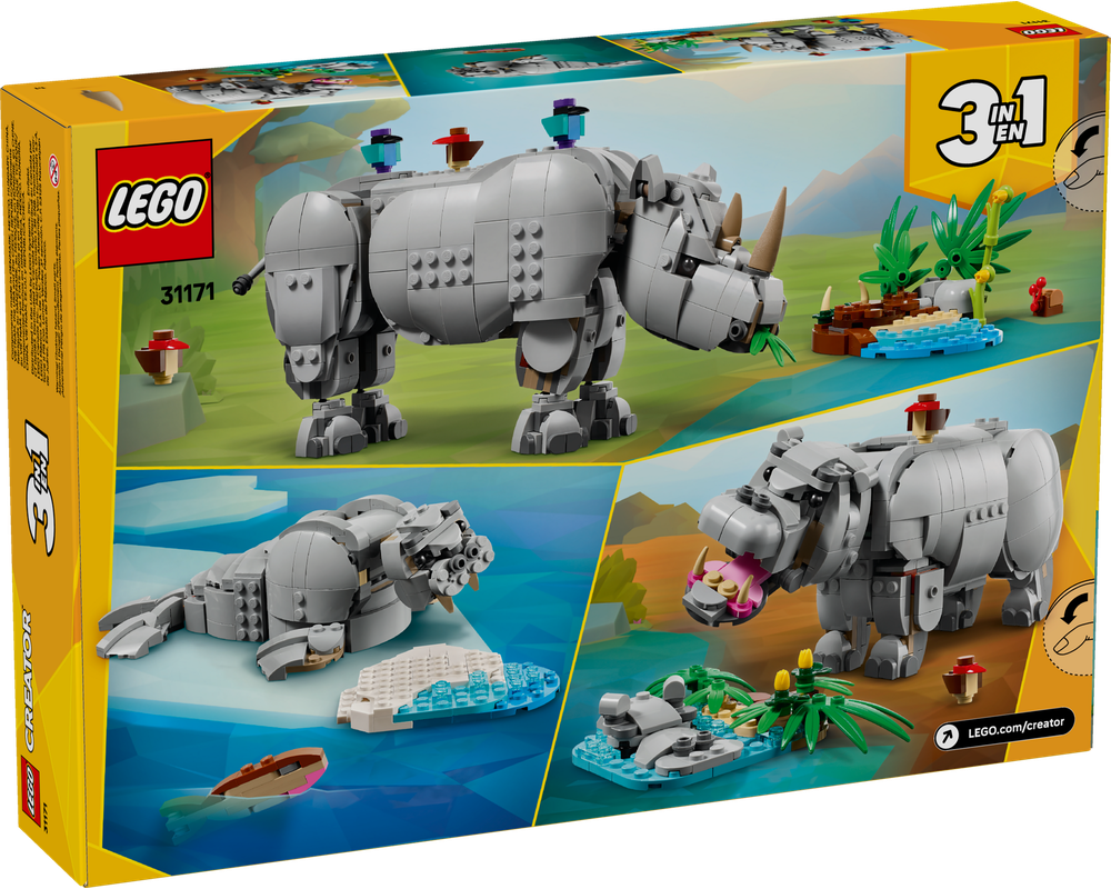 LEGO Set 31171-1 Wild Animals: Majestic Rhino with Birds (2025