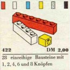 1 x 1, 1 x 2, 1 x 4, 1 x 6, 1 x 8 Bricks (set 422-1)