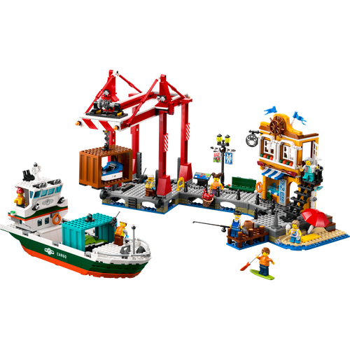 Seaside Harbor with Cargo Ship