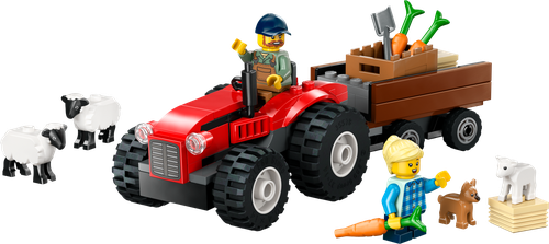 Red Farm Tractor with Trailer & Sheep