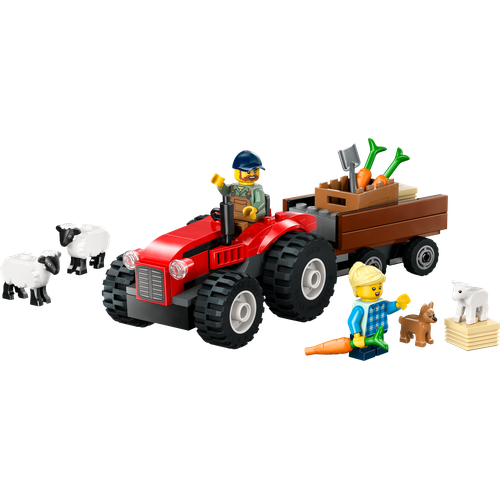 Red Farm Tractor with Trailer & Sheep